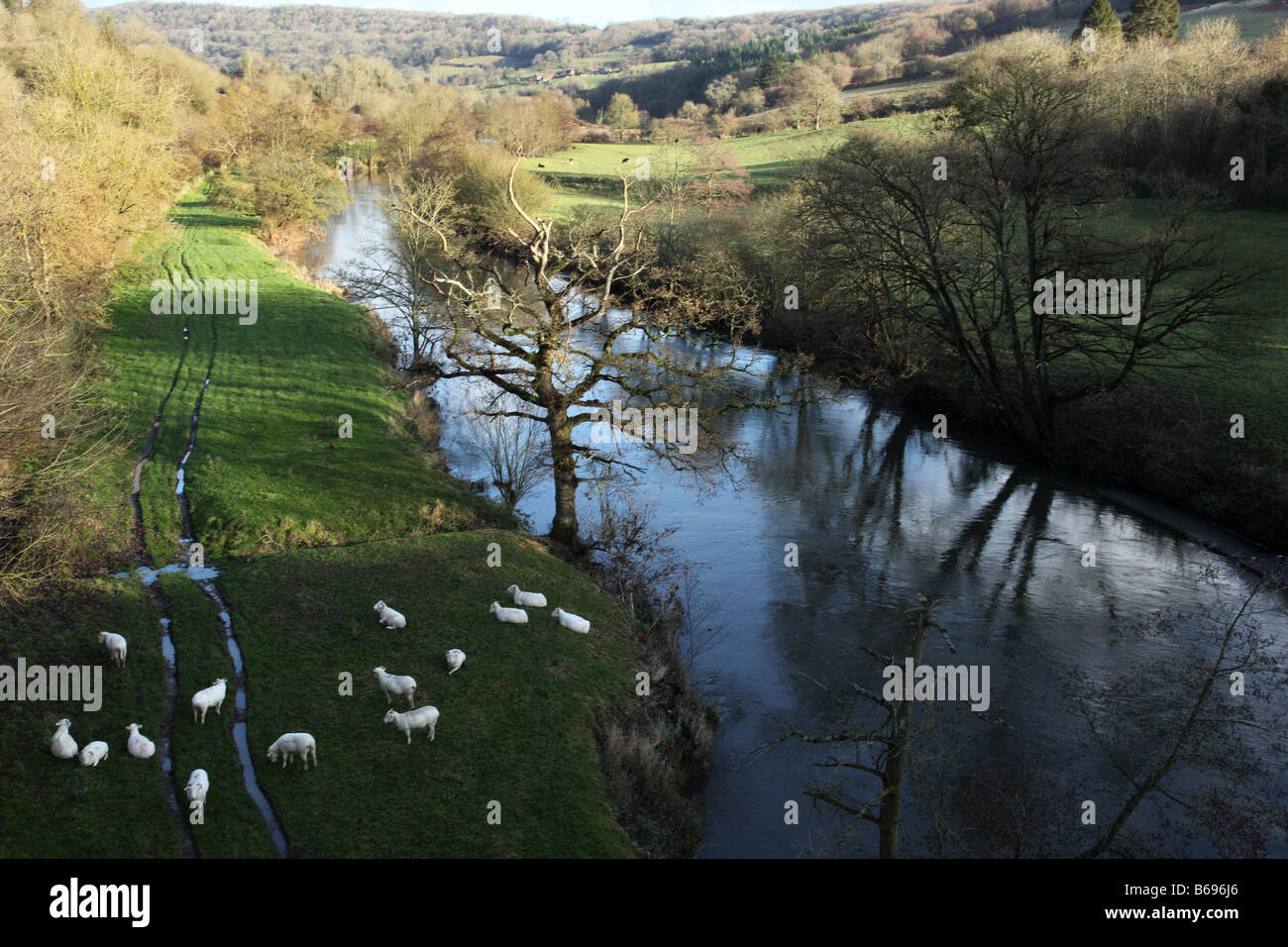 Vue depuis l'aqueduc de Dundas de la rivière Avon, Bathampton, près de Bath, Somerset, Angleterre, ROYAUME-UNI Banque D'Images