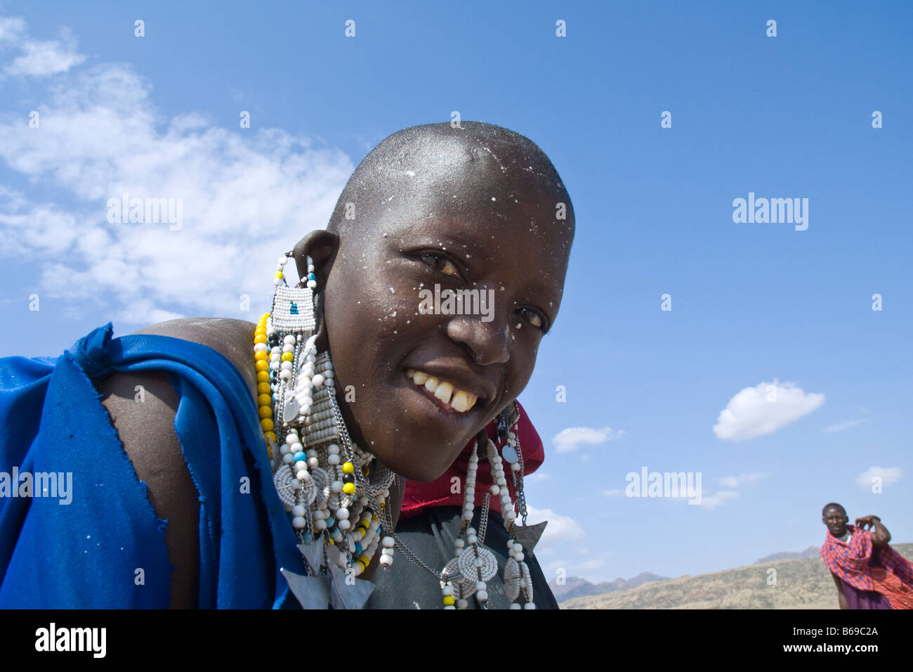 L'extraction de la soude au lac Natron en Tanzanie font face à d'un Masaï travaillant dans la mine de sel Banque D'Images