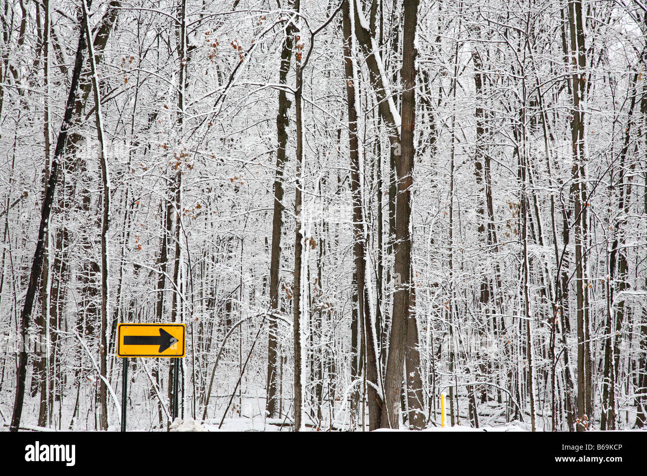 Tournez à droite dans la neige de l'hiver Banque D'Images