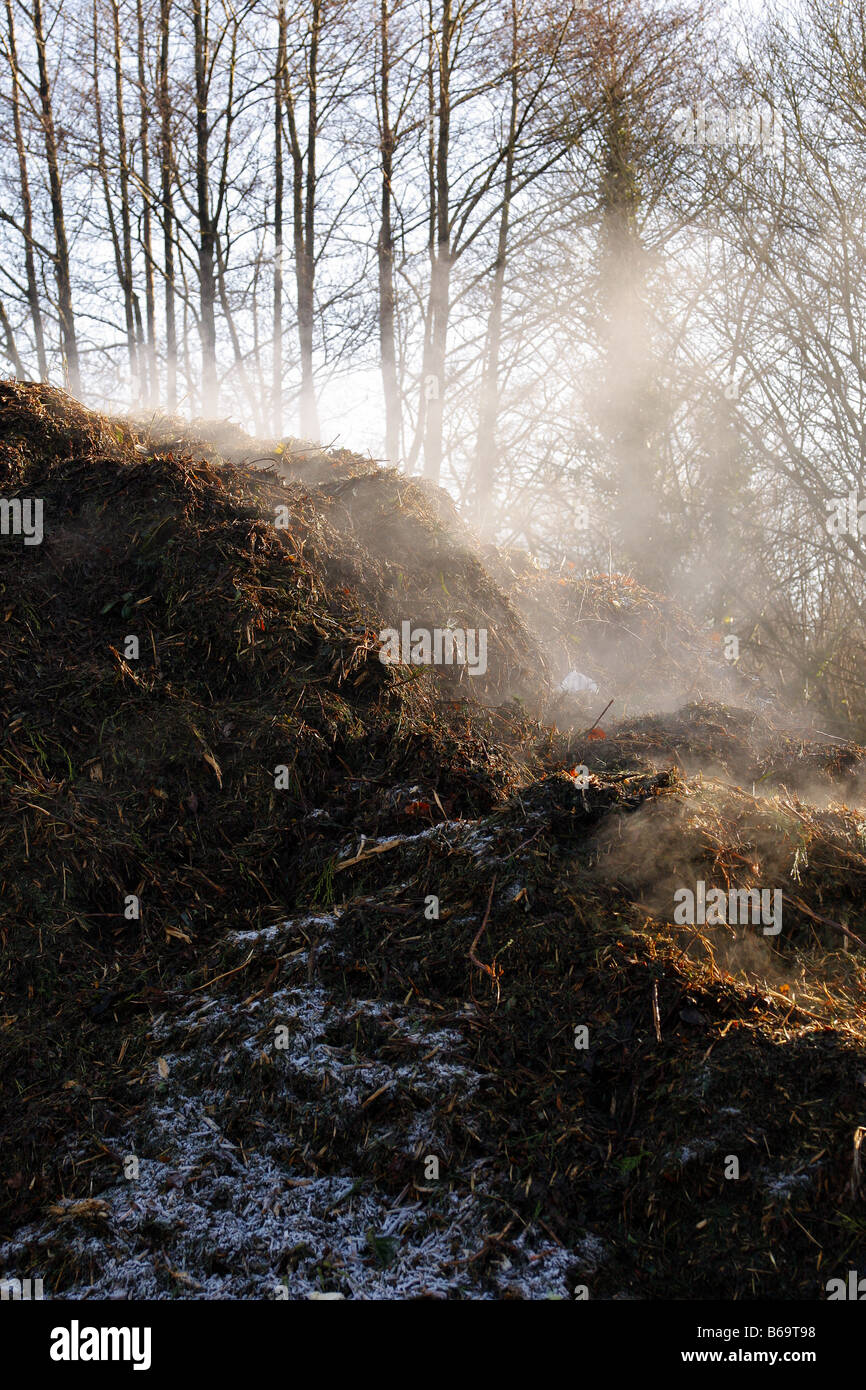 Uffculme Magic Compost recyclage des déchets verts à base communautaire d'un andain de compostage la Devon première Banque D'Images