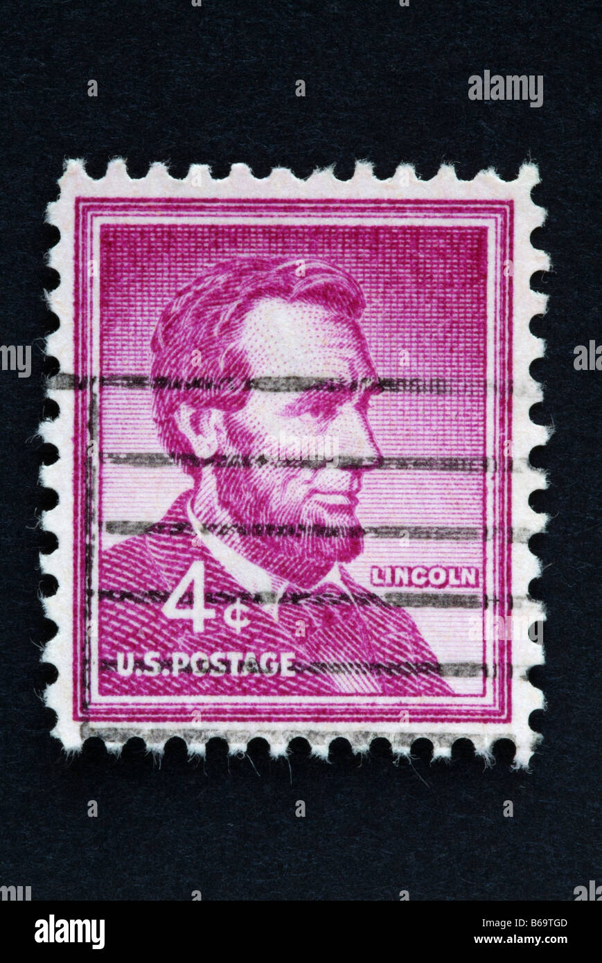 Un timbre-poste de 4 cent US avec l'image d'Abraham Lincoln. Banque D'Images