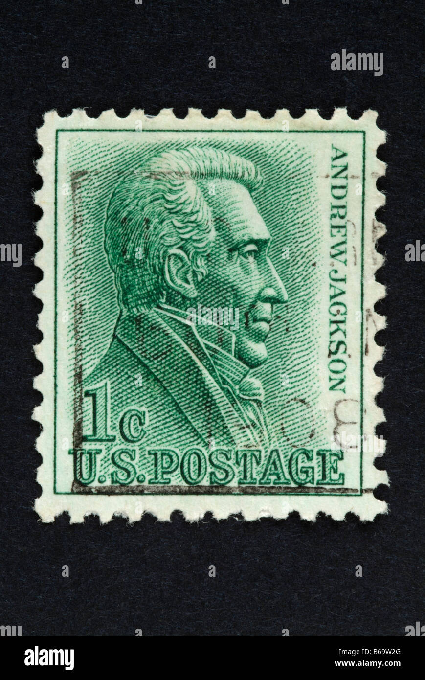 Un timbre-poste de 1 cent US avec l'image d'Andrew Jackson. Banque D'Images