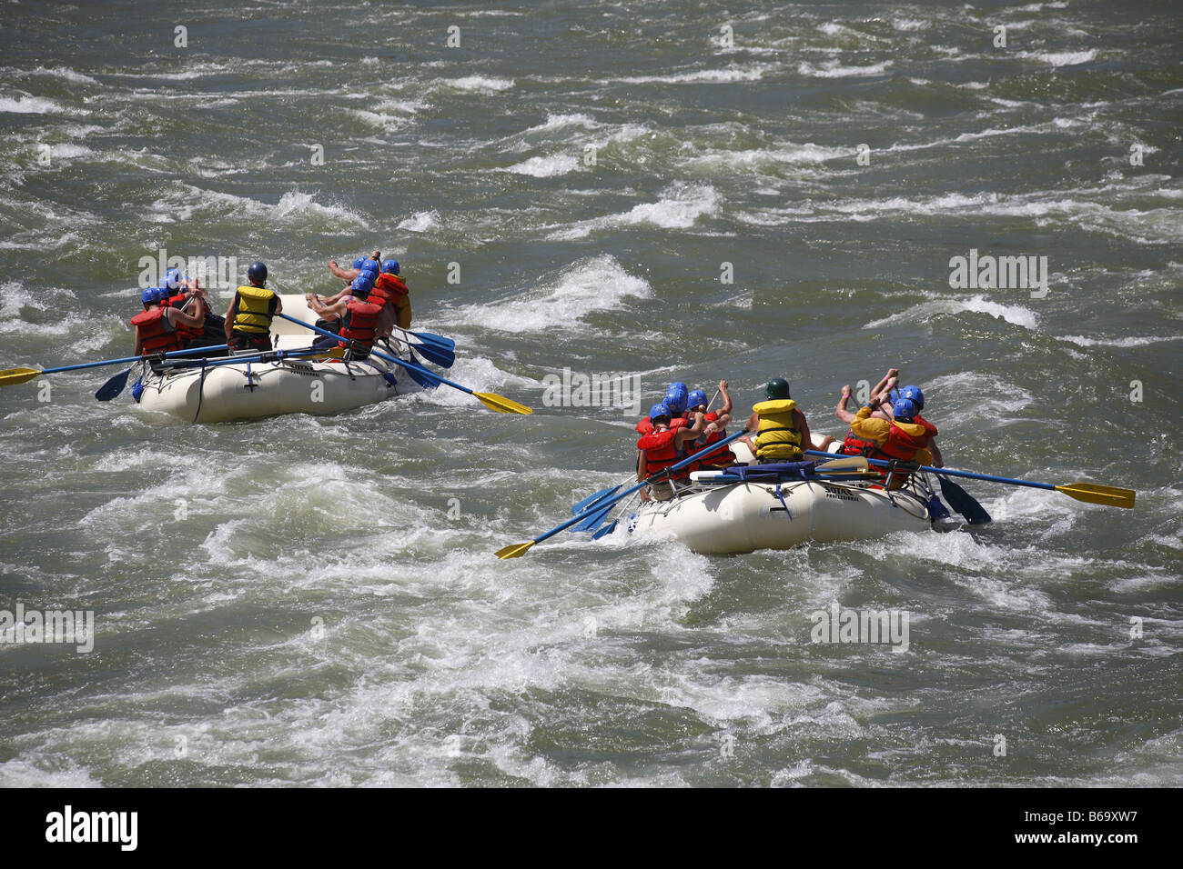 Kanada Canada BC Britisch Colombie-britannique Thompson River Rafting Wildwasser Schlauchboot Tour Banque D'Images