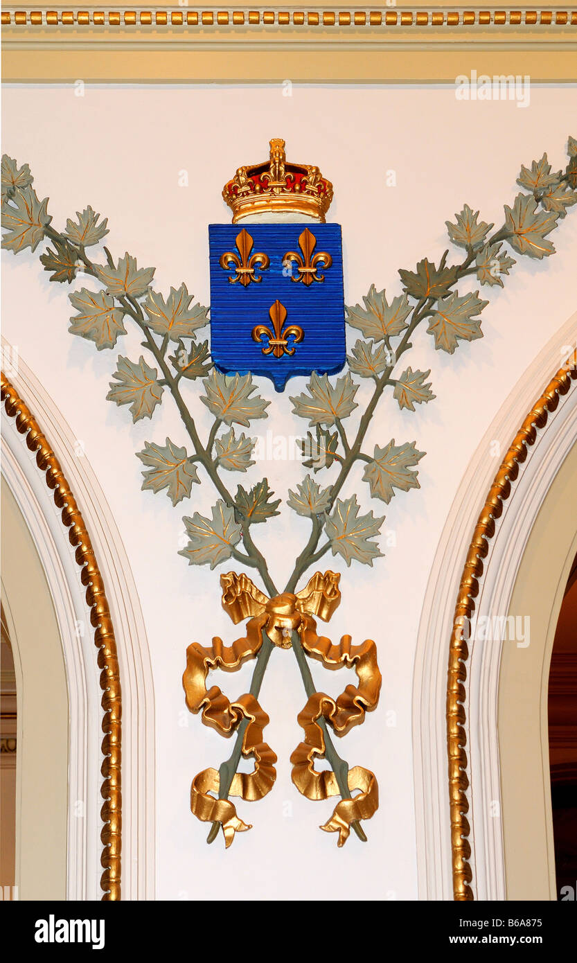 Décoration murale dans le hall de l'édifice du parlement, Hôtel du Parlement, Québec Canada Banque D'Images