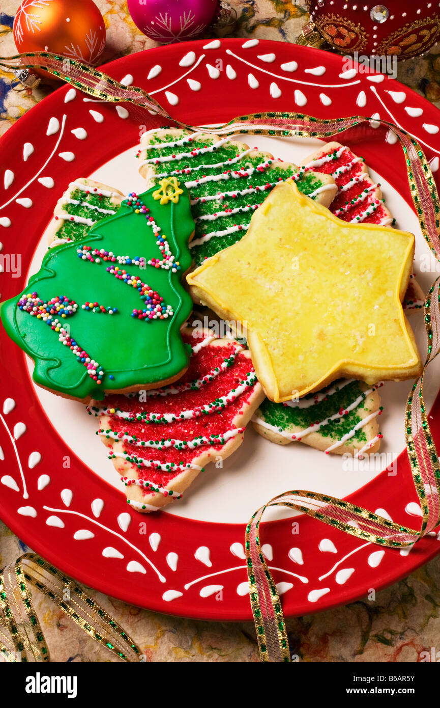 Les biscuits de Noël et ruban Banque D'Images