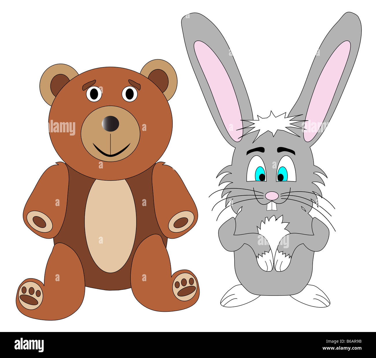 Illustration d'un mignon petit ours en peluche et d'un lapin Banque D'Images