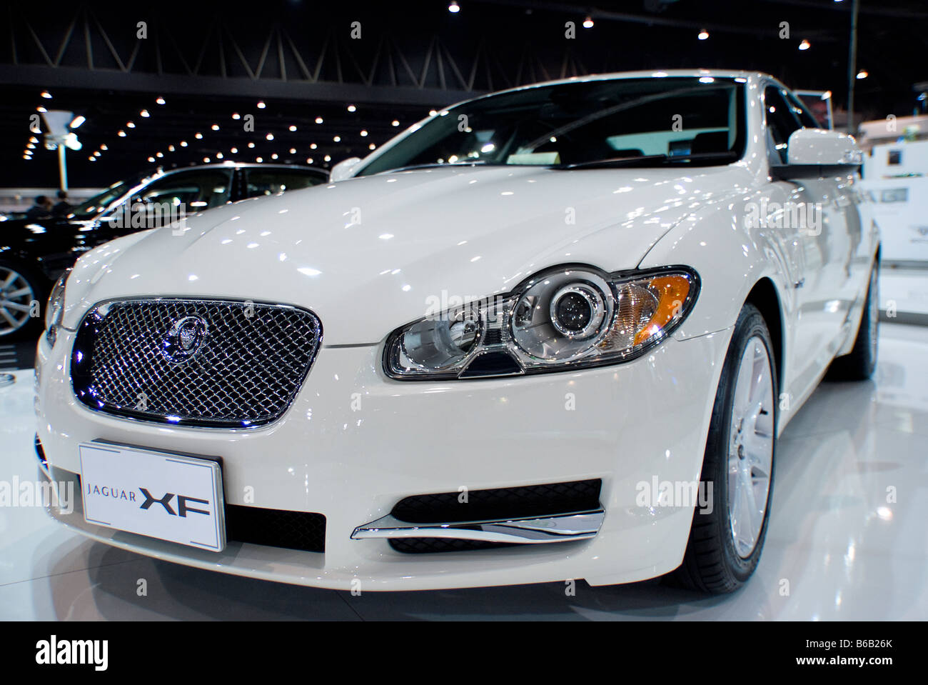 Vue frontale d'une Jaguar XF blanche Banque D'Images