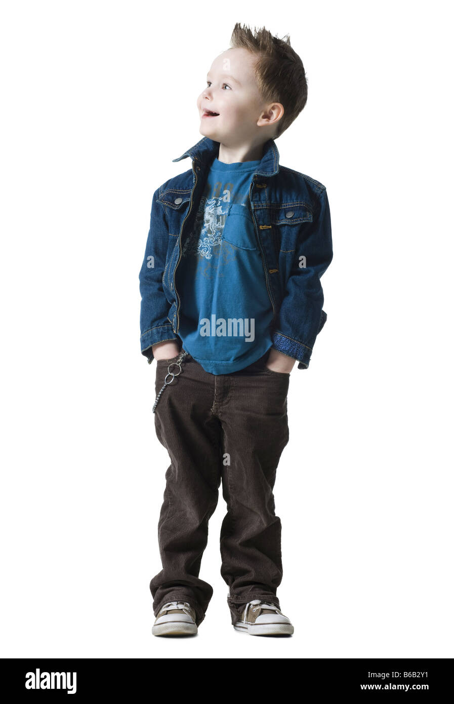 Petit garçon dans un jean jacket Banque D'Images