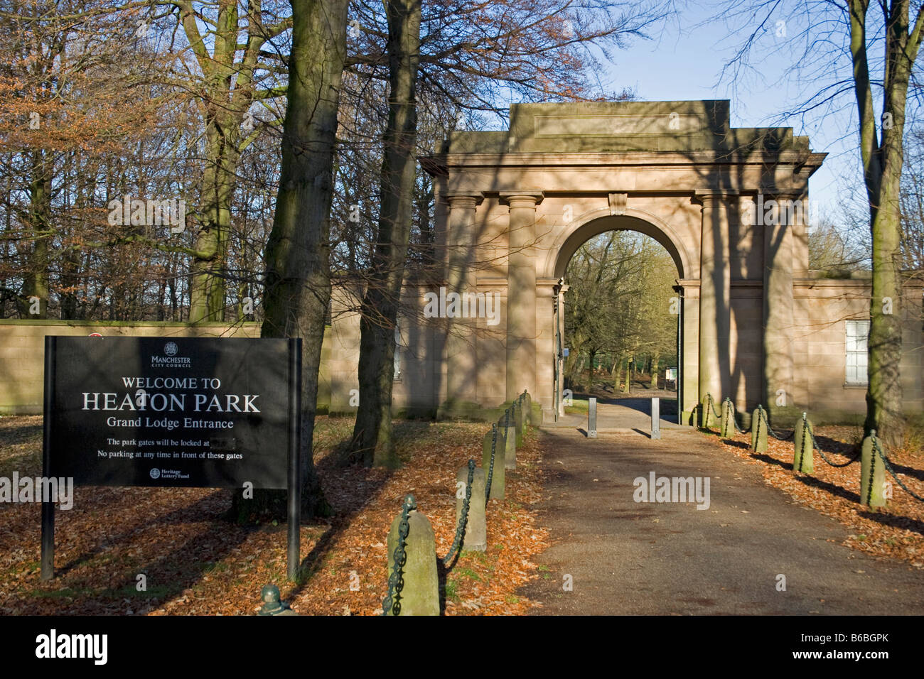 Entrée du Grand Lodge, Heaton Park, Manchester, Royaume-Uni. Banque D'Images