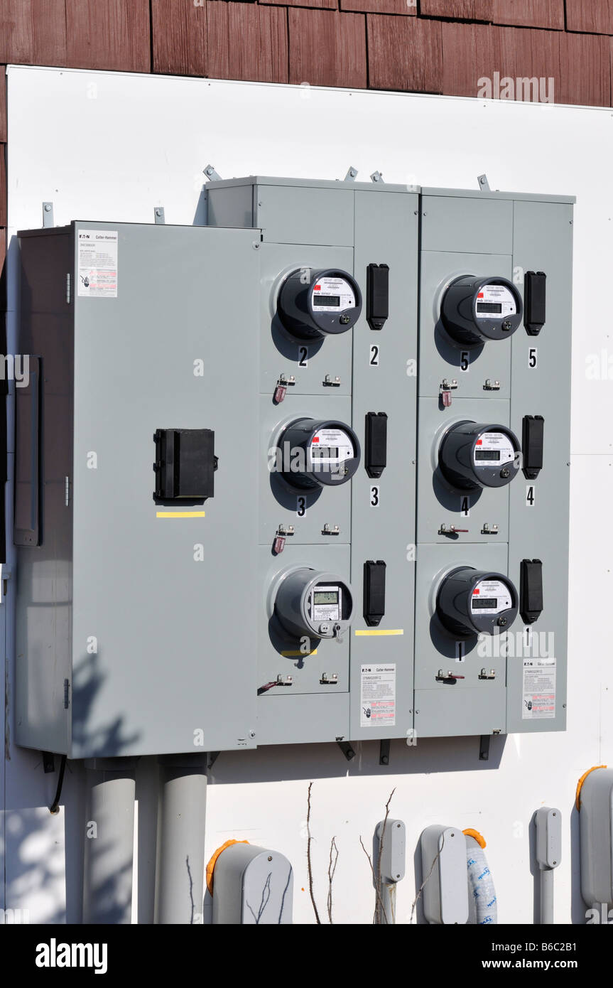 6 compteurs électriques Banque D'Images