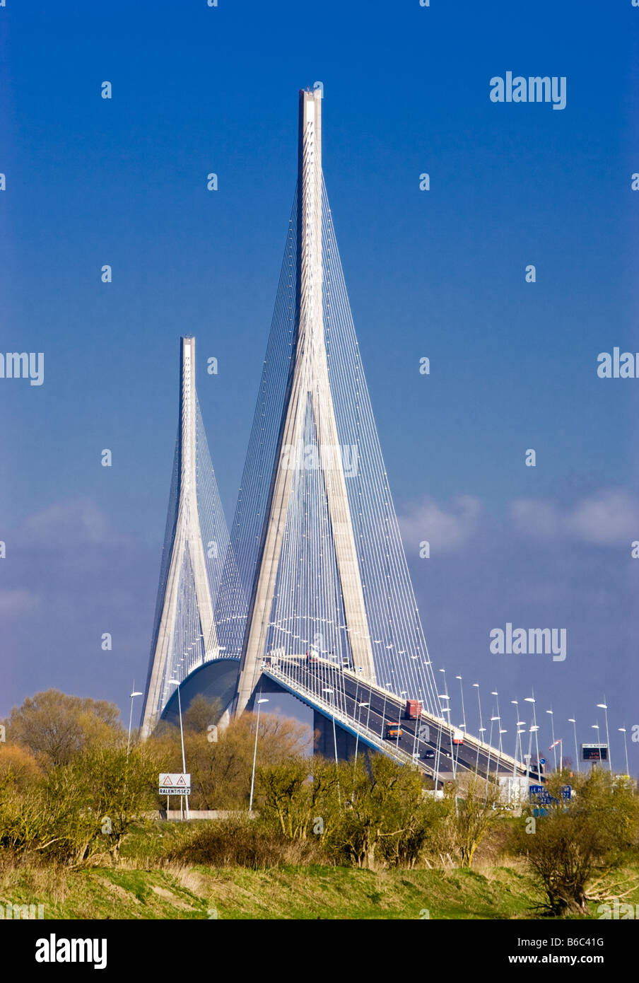 Pont de Normandie pont suspendu au-dessus de la Seine à Le Havre, Normandie, France Banque D'Images