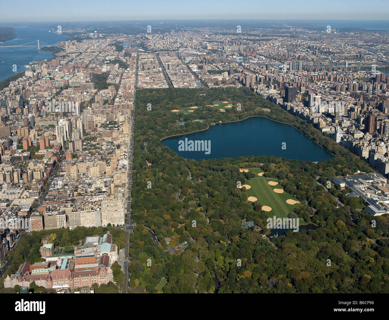 Vue aérienne au-dessus de Central Park à New York City Banque D'Images