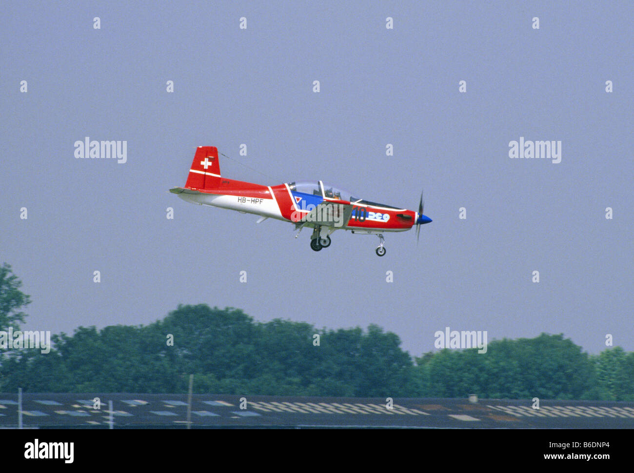 Pilatus PC-9 turbo des avions d'entraînement à Farnborough Air Show 1986 Banque D'Images