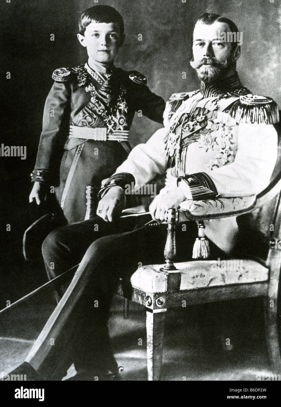 Le tsar Nicolas II et son fils le tsarévitch Alexis Banque D'Images