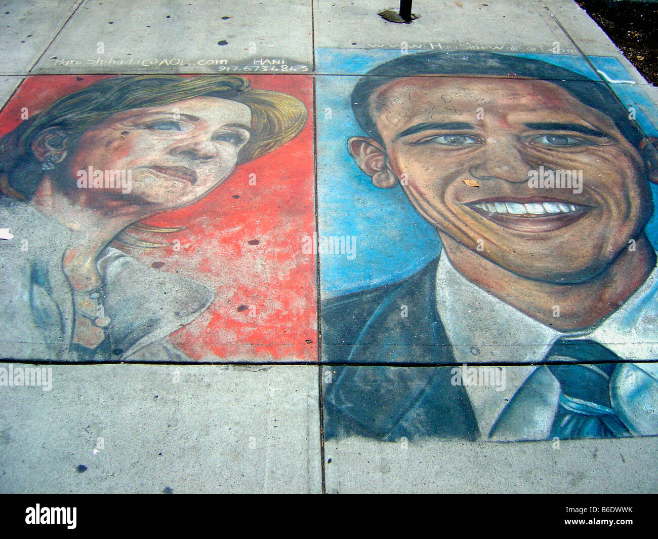 Portrait de trottoir Illustration de secrétaire d'État américaine Hillary Clinton et le président Barack Obama USA Banque D'Images