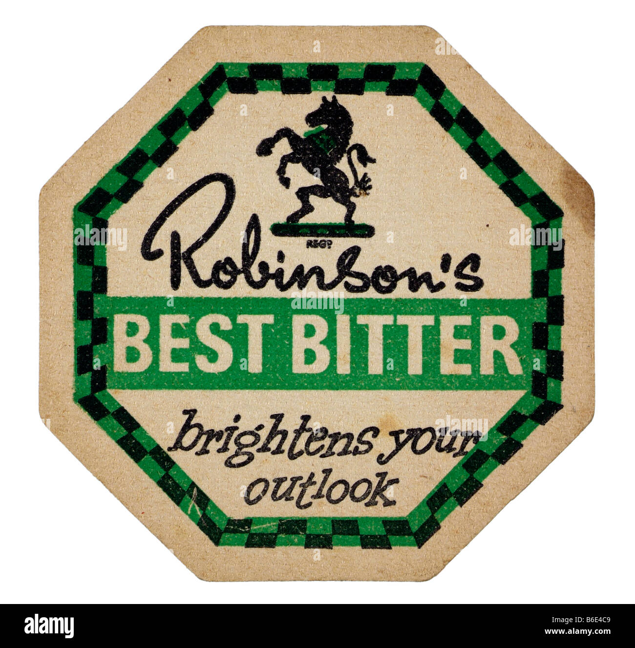 Robinson le mieux amer illumine votre outlook beermat coaster reste verres de boissons Bière maisons publiques Royaume-uni tableaux pr Banque D'Images