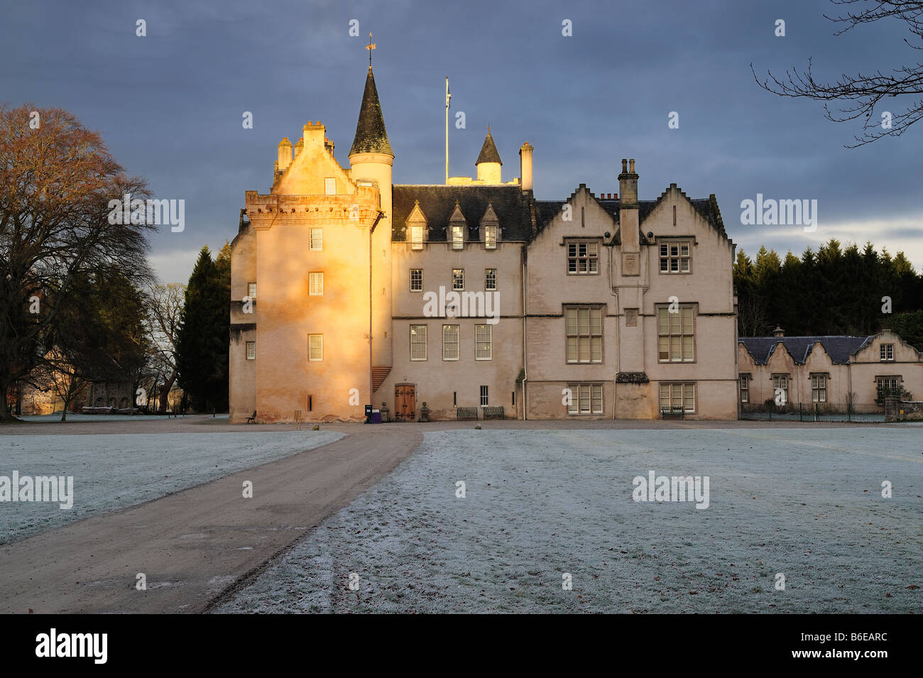 Brodie Castle National Trust for Scotland frost aube lumière Banque D'Images