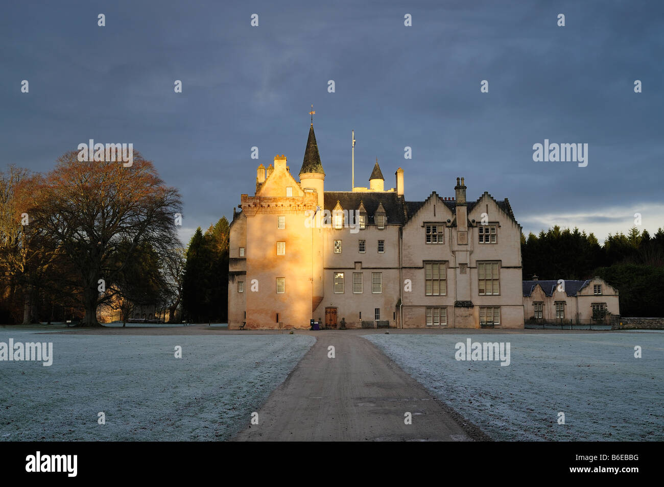 Brodie Castle National Trust for Scotland frost aube lumière Banque D'Images