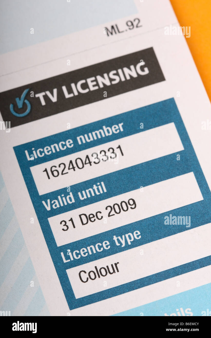 La licence de la télévision britannique le document de licence Banque D'Images