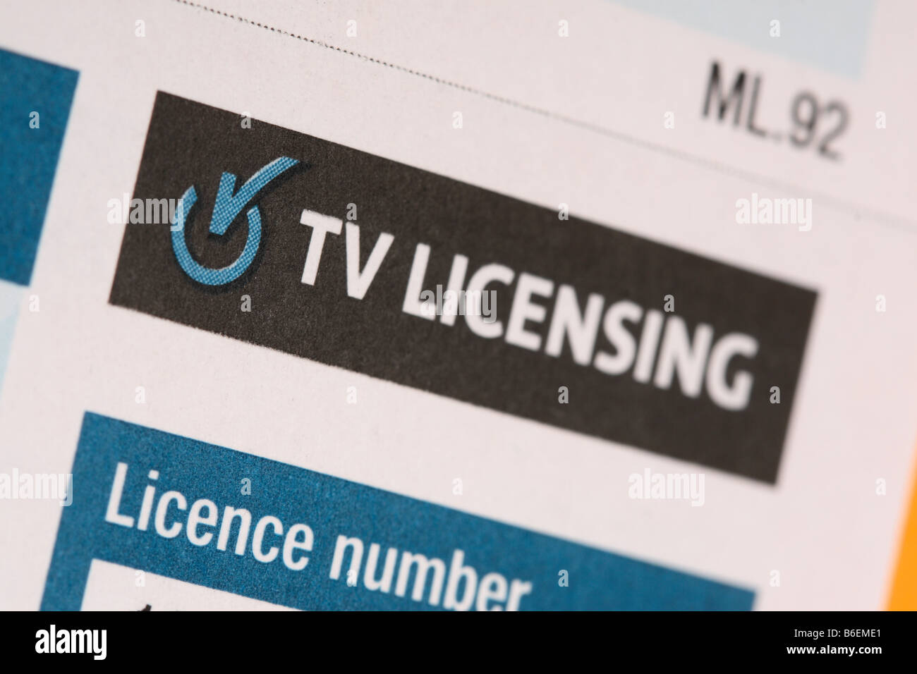 La licence de la télévision britannique le document de licence Banque D'Images