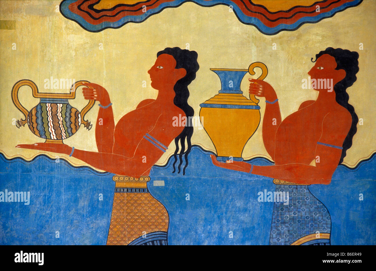 Peintures dans le palais de Cnossos, Crète, Grèce, Europe Banque D'Images