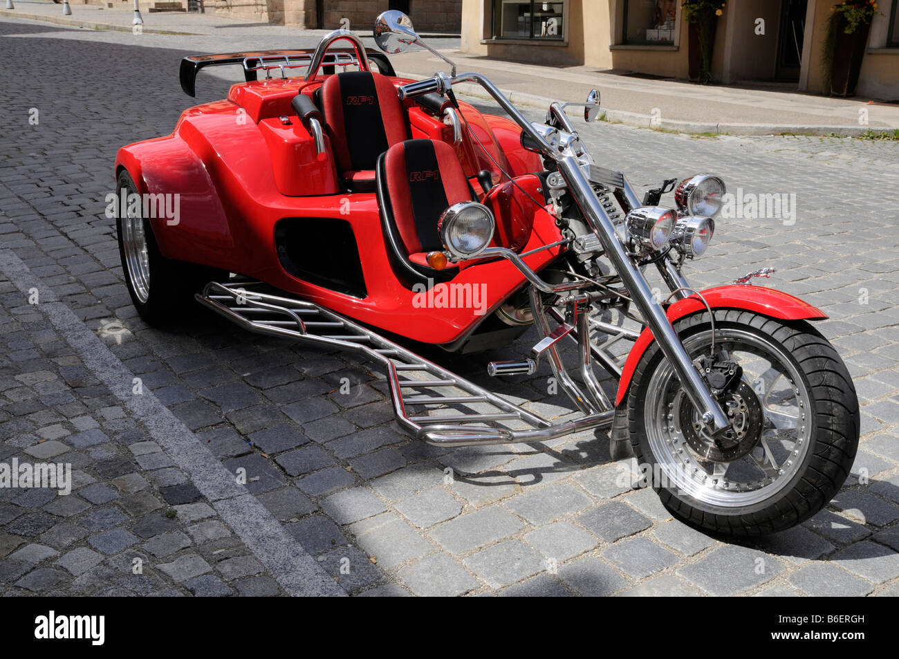 RF1 trike custom moto équipée d'un moteur de voiture, Dinkelsbuehl, Bavaria, Germany, Europe Banque D'Images