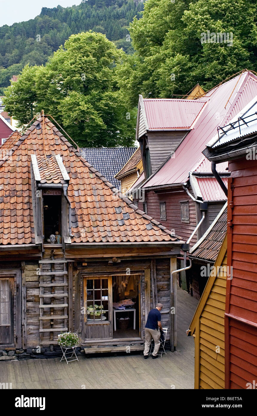 Le vieux quai de Bergen Bryggen, un site du patrimoine mondial, de la Norvège, Bergen, Bryggen Banque D'Images