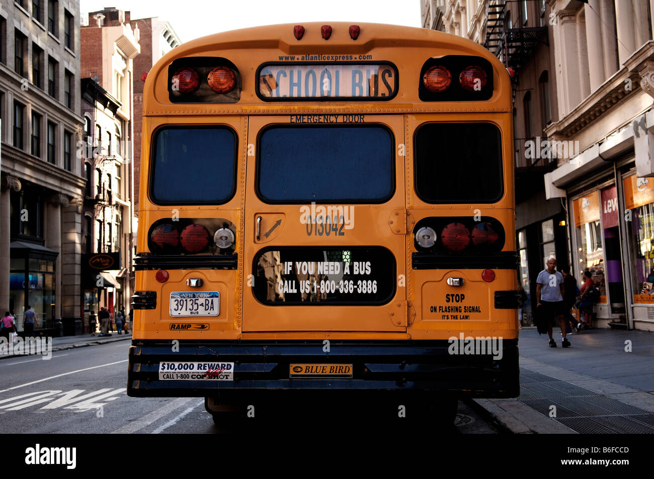 American school bus à partir de l'arrière, New York City, USA Banque D'Images
