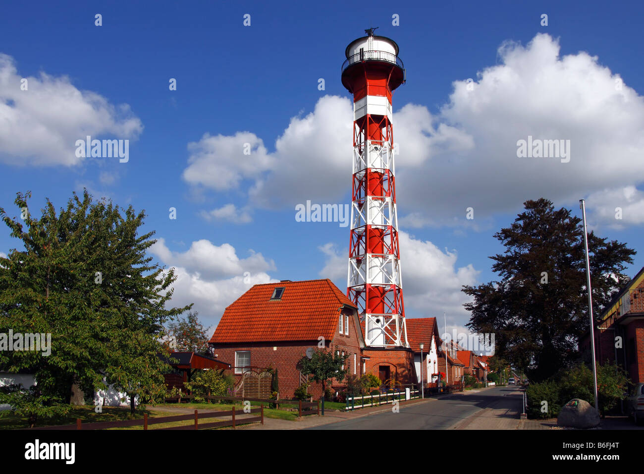 Phare historique Oberfeuer dans Gruenendeich, sur l'Elbe, Altes Land area, Basse-Saxe, Allemagne, Europe Banque D'Images