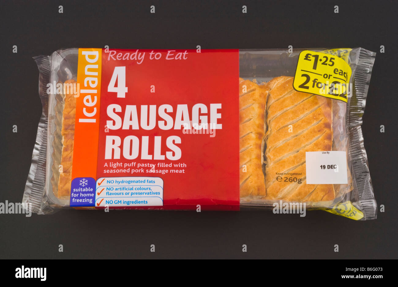 Pack de 4 rouleaux de saucisses Islande vendues au Royaume-Uni Banque D'Images