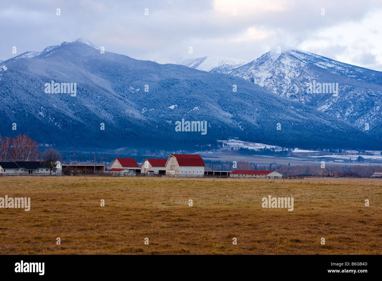 Ranch dans les montagnes près de Bitterroot Stevensville, Montana Banque D'Images