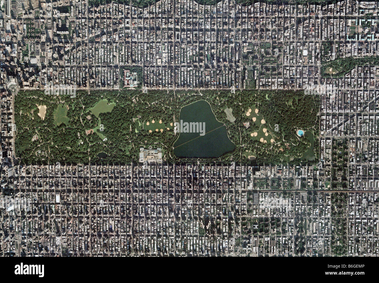 Carte aérienne au-dessus de Central Park à New York City Banque D'Images