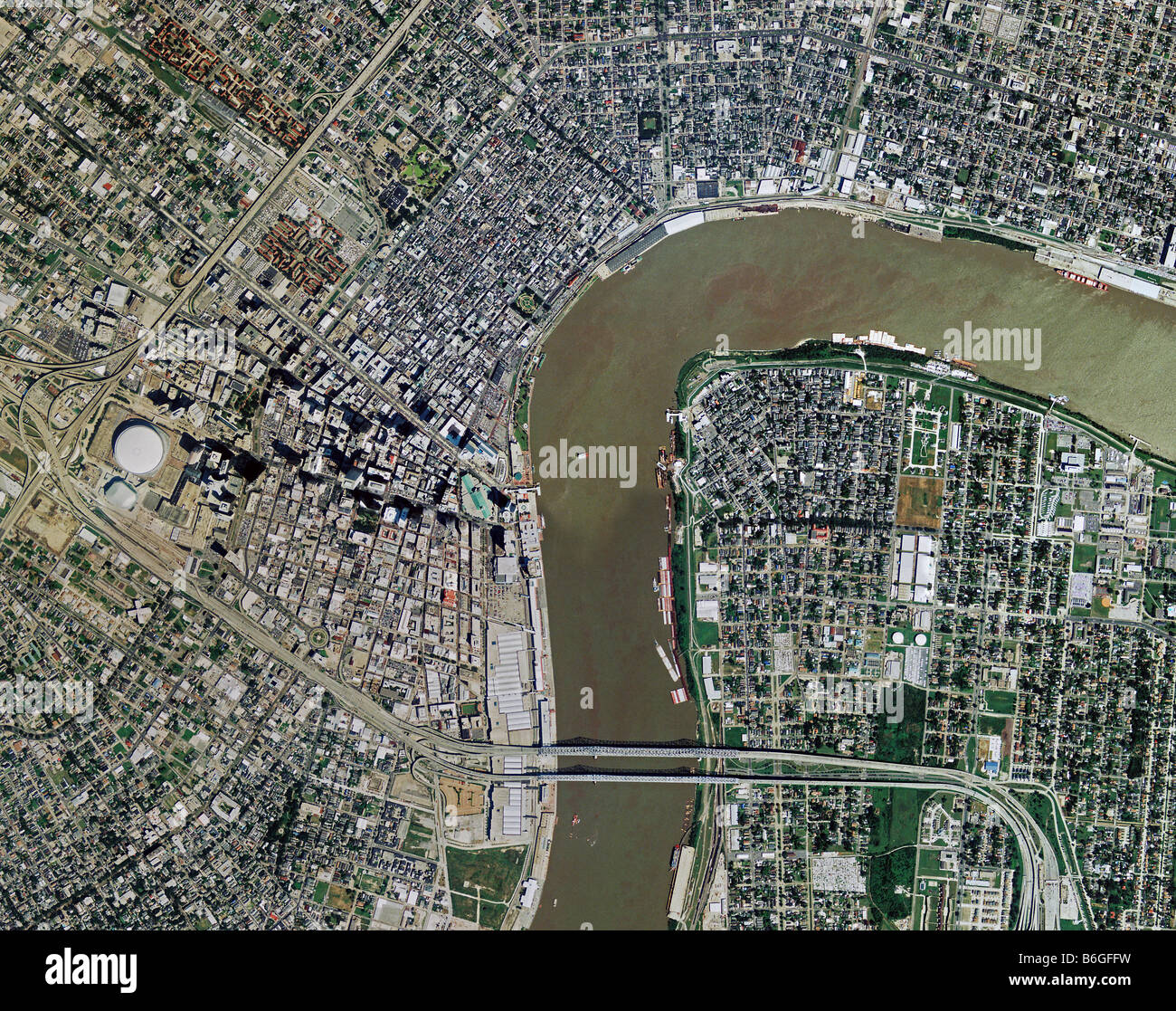 Carte aérienne voir au-dessus de la Nouvelle-Orléans en Louisiane et dans le Mississipi river Banque D'Images