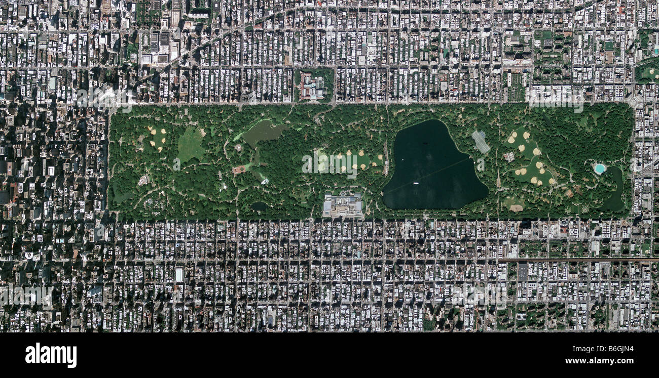 Carte aérienne au-dessus de Central Park à New York City Banque D'Images