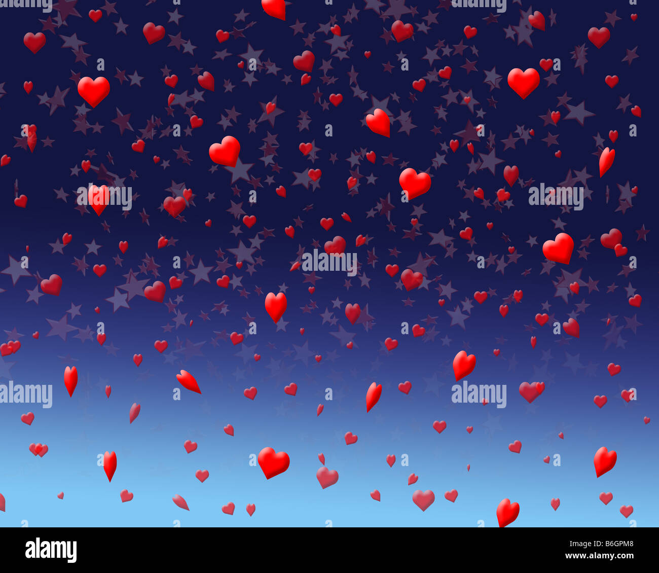 Illustration d'une célébration de nuit avec coeur et étoiles confettis Banque D'Images