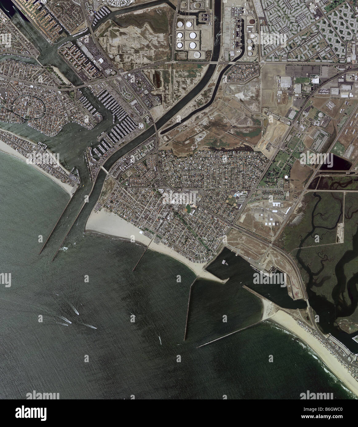 Carte aérienne voir au-dessus de Seal Beach Naples Surfside Orange County California coast line Banque D'Images
