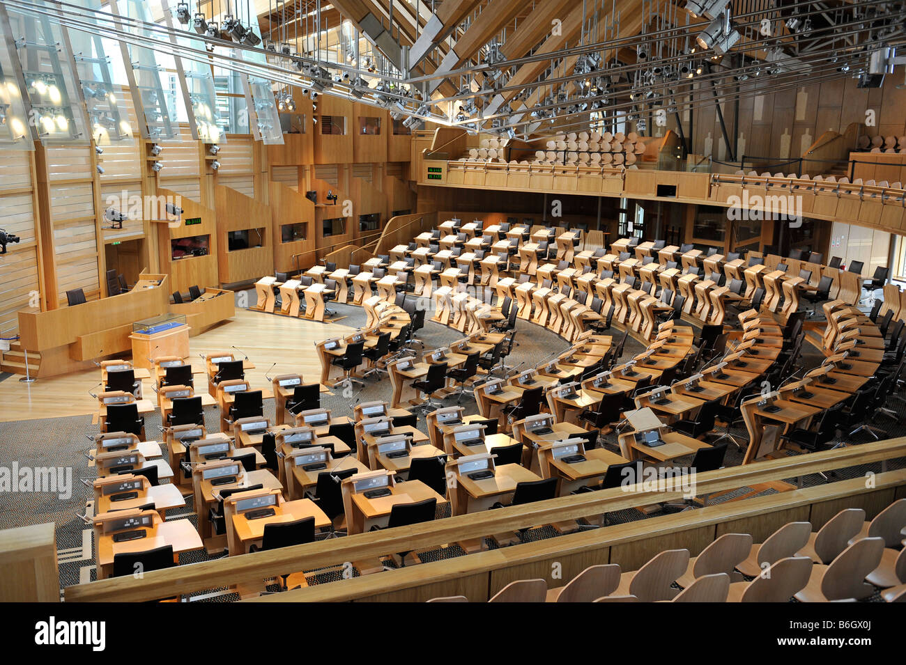 Intérieur de l'hémicycle du Parlement écossais Holyrood Banque D'Images