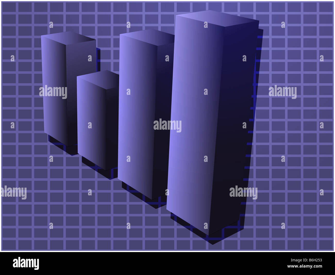 Trois d barchart illustration schéma financier sur grille carrée Banque D'Images