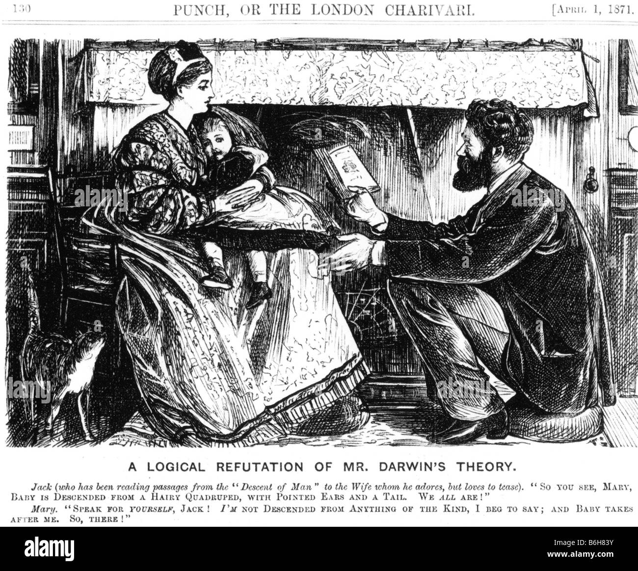 ILLUSTRATION DE 1871 punch avec une réfutation "logique" de Darwins théorie de l'évolution Banque D'Images