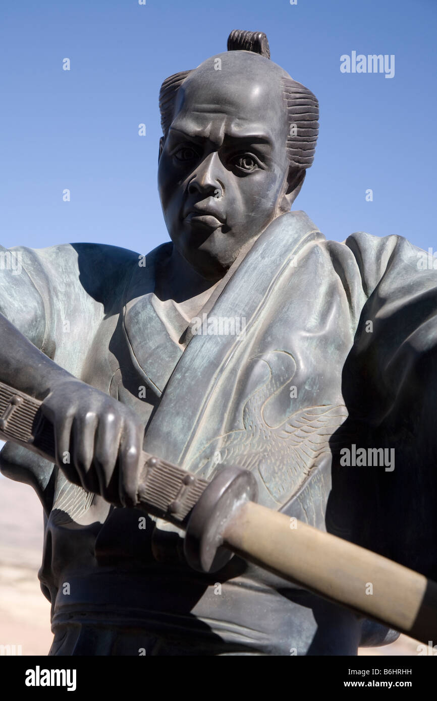 Samurai Warrior statue au magasin d'aliments, Rodeo, New Mexico, USA Banque D'Images