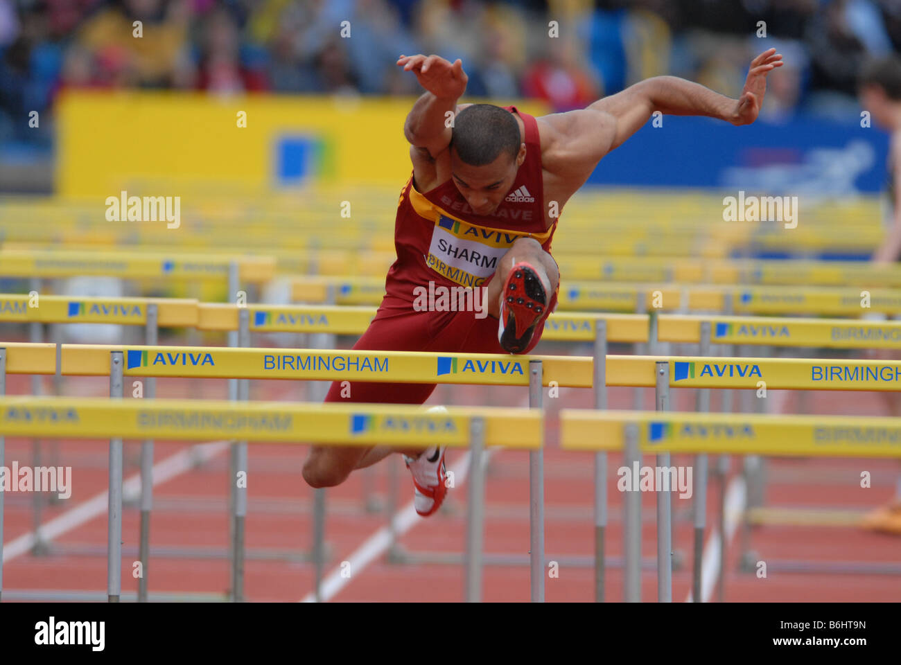 AVIVA NATIONAL ATHLETIC CHAMPIONSHIPS BIRMINGHAM 12TH JULY 08 WILLIAM SHARMAN MENS 110M HAIES Banque D'Images