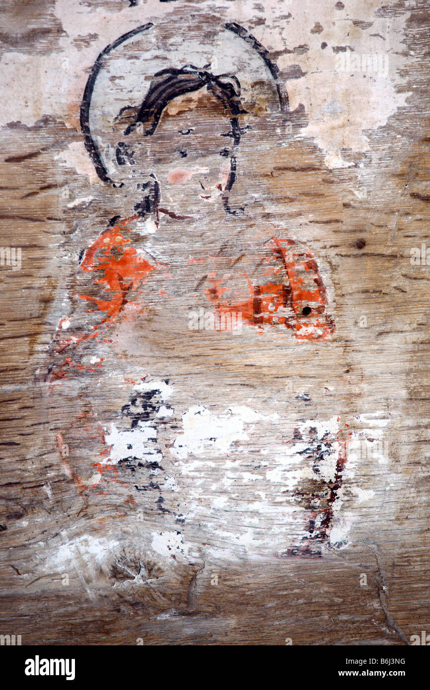 Très vieux tableaux religieux à barsana ancienne église en bois, Maramures, Roumanie Banque D'Images