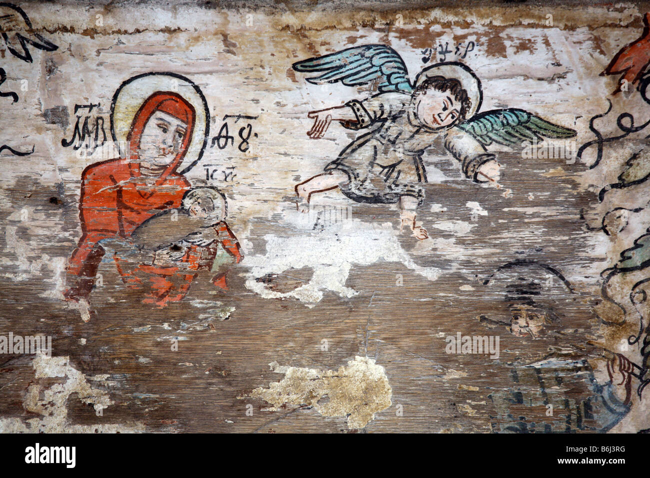 Très vieux tableaux religieux à barsana ancienne église en bois, Maramures, Roumanie Banque D'Images