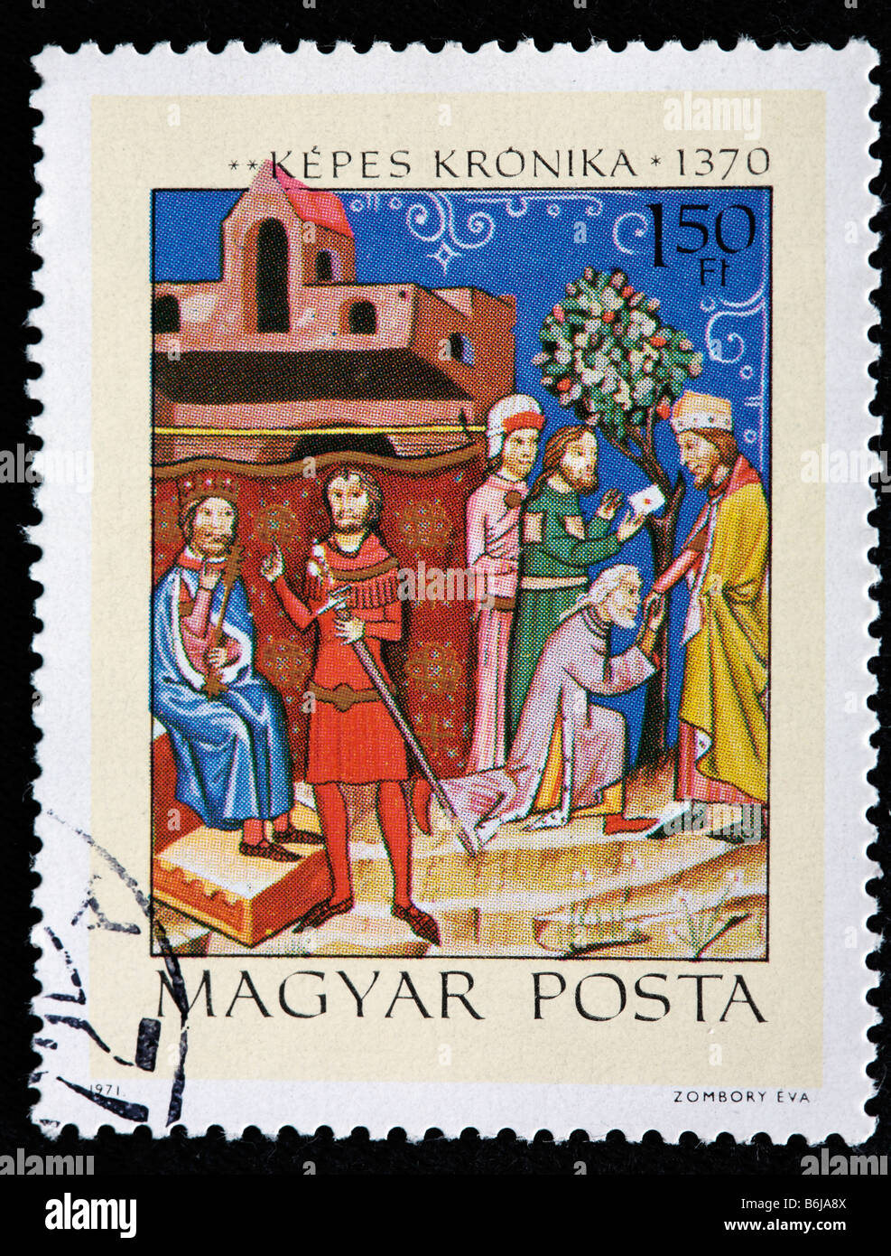 Kepes kronika (Vienne, Chronica Picta chronique illuminé, Chronica de gestis Hungarorum) (1370), timbre-poste, Hongrie, 1971 Banque D'Images