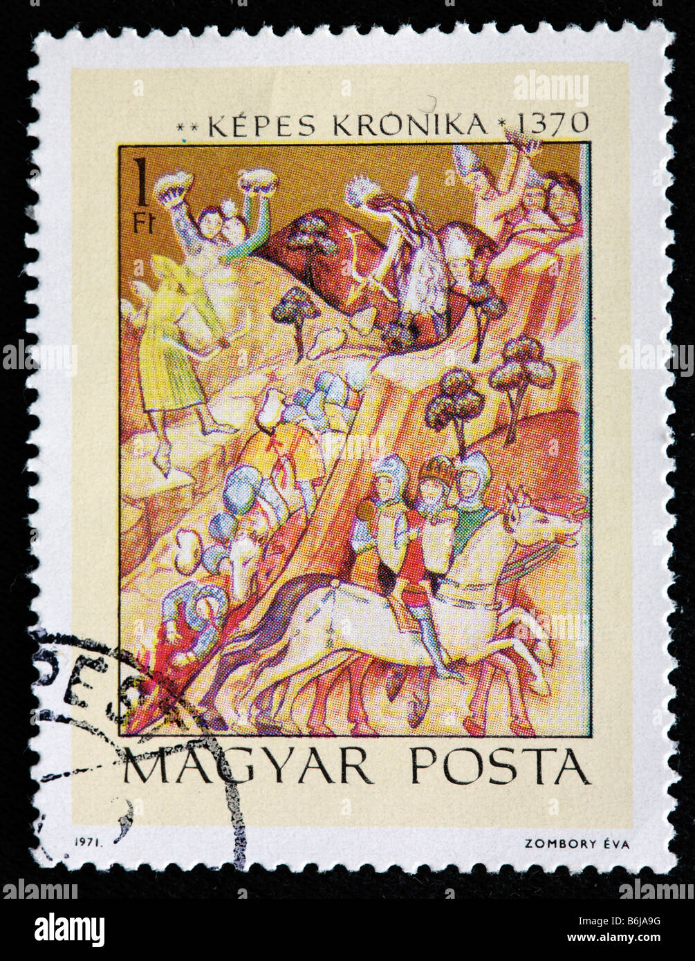 Kepes kronika (Vienne, Chronica Picta chronique illuminé, Chronica de gestis Hungarorum) (1370), timbre-poste, Hongrie, 1971 Banque D'Images
