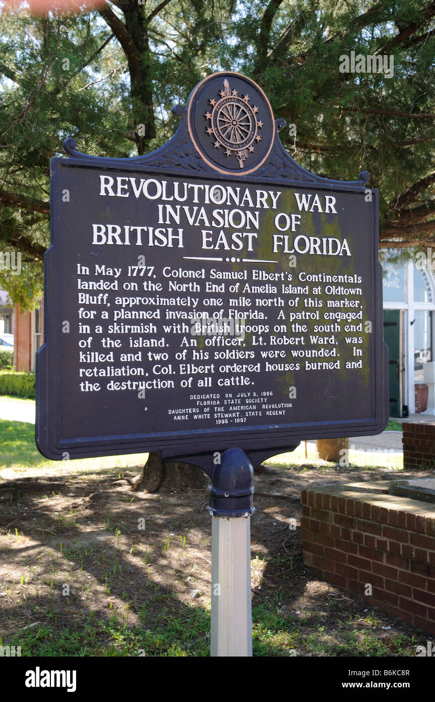 Avis du Conseil du tourisme du quartier historique de Fernandina Floride relatives à la guerre d'invasion de la Floride orientale Banque D'Images