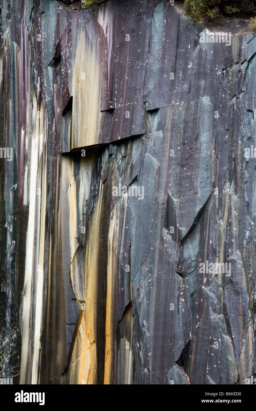 Multi coloured rock face à une carrière désaffectée de la Petite Venise, Cumbria Banque D'Images