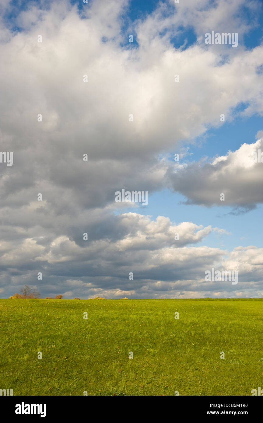 Champ vert et bleu ciel avec des nuages en été, Lancaster, Pennsylvanie, USA Banque D'Images
