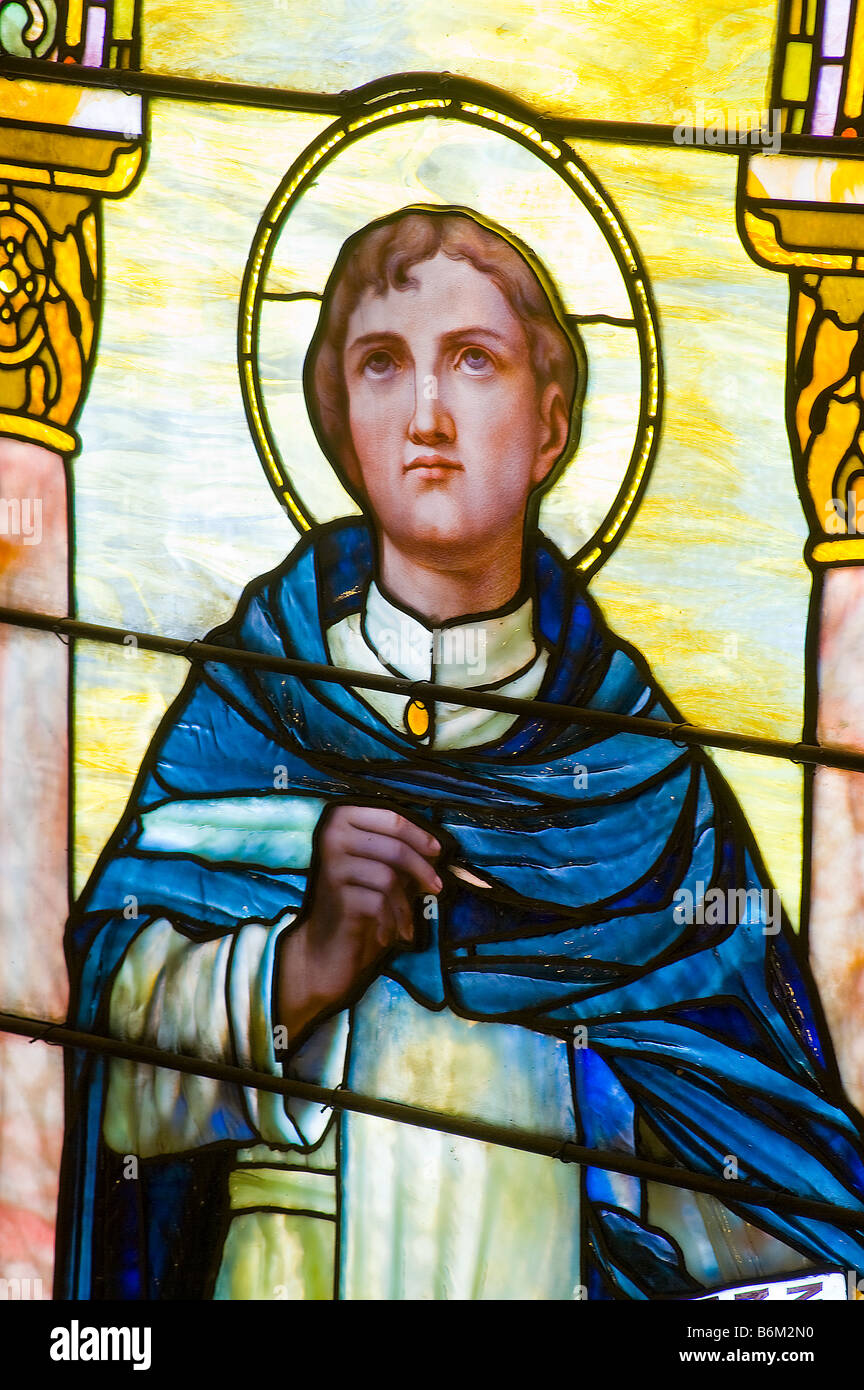 Saint Thomas Acquinas Vitrail, Médaille Miraculeuse de culte, Philadelphia, Pennsylvania USA Banque D'Images