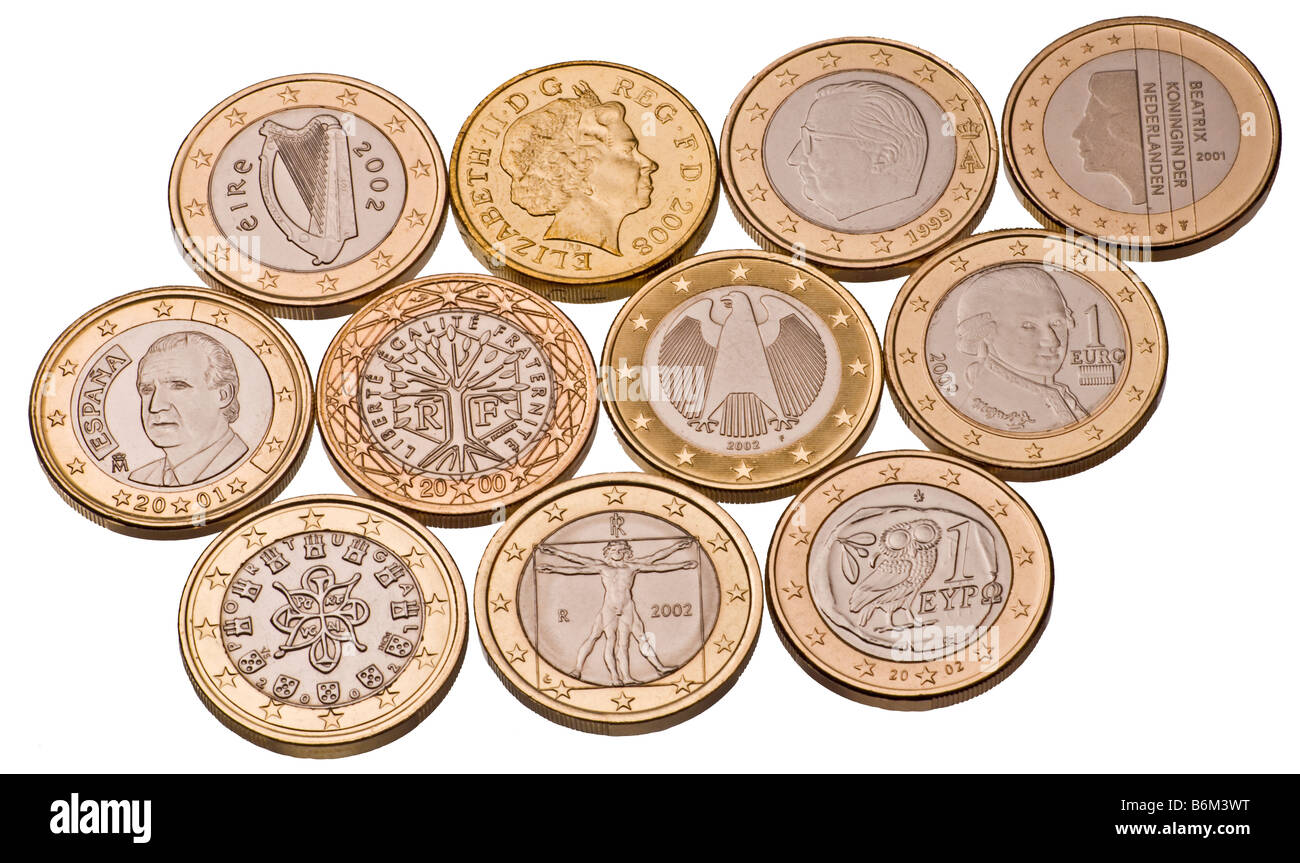 10 1 pièces en euro et de la livre sterling Coin Photo Stock - Alamy